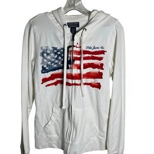 Polo by Ralph Lauren White Zip Hoodie with Red & Blue Flag Graphic